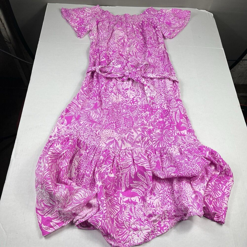 Lilly Pulitzer Womens Isbell Midi Dress Floral Off The Shoulder Belted